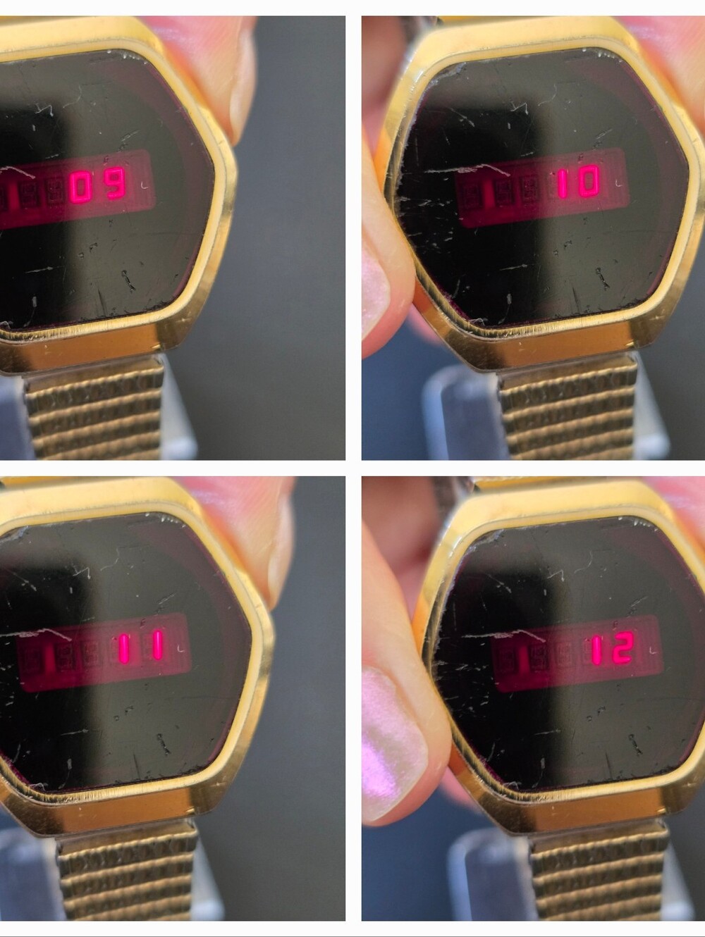 VTG RARE Microsonic Hexagon Red LED Digital 35mm Watch Works - Picture 3 of 12